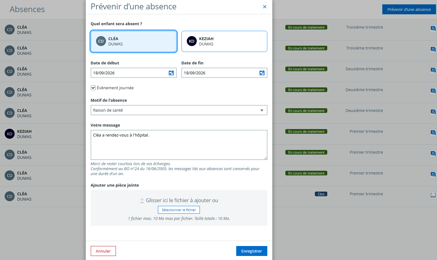 Prévenir d'une absence
