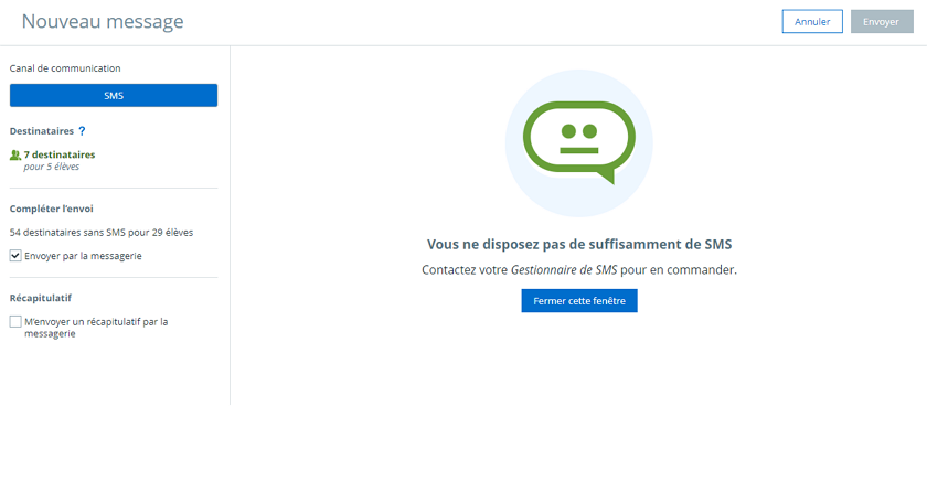 Vous ne disposez pas de suffisamment de SMS - Non Gestionnaire
